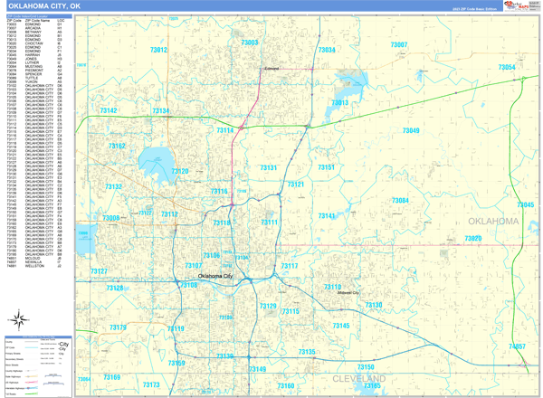 Oklahoma City City Wall Map Basic Style